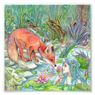 Meerjungfrau und Fox Fotodruck