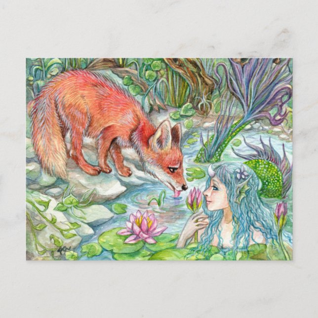 Meerjungfrau und Fuchs Postkarte (Vorderseite)
