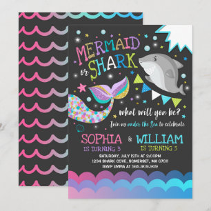 Meerjungfrau und Haifisch Geburtstagslädungspool P Einladung