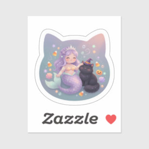 Meerjungfrau und Halloween-Amulett mit Katze Aufkleber