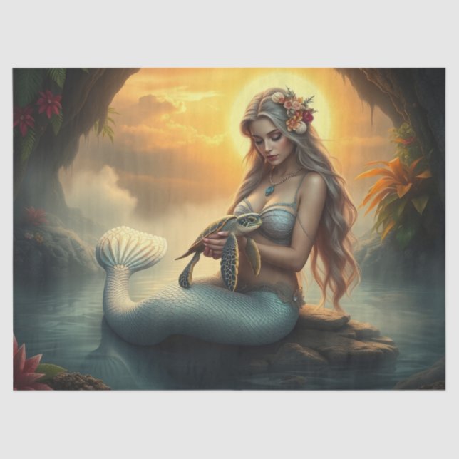 Meerjungfrau und ihre Freundin der Schildkröte bes Seidenpapier (Vorderseite)