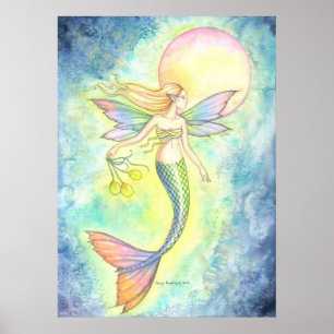 Meerjungfrau und Mondblase Fantasy-Kunst Poster