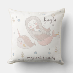Meerjungfrau und Narwhal magische Freunde Kissen