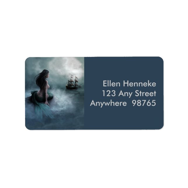 Meerjungfrau und Piratenschiff Adressaufkleber (Vorne)