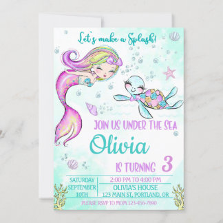 Meerjungfrau und Schildkröte Einladung