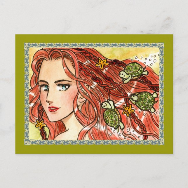 Meerjungfrau und Schildkröten Postkarte (Vorderseite)