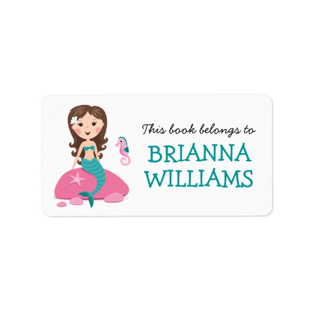 Meerjungfrau und Seepferd Buchzeichen Adressaufkleber (Vorne)