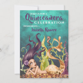 Meerjungfrau und Seepferd unter dem Meer Quinceñer Einladung