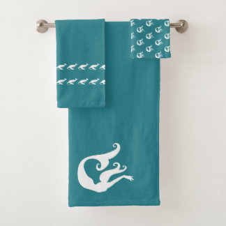 Meerjungfrau und Wale aquamarin blau und weiß Badhandtuch Set