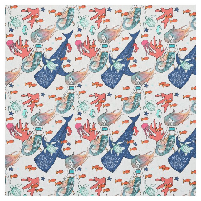 Meerjungfrau und Walhai Stoff (Muster)