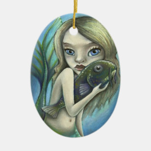 Meerjungfrau und Wels Keramik Ornament