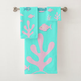 Meerjungfrau unter dem Meer Pastell Rosa Blau Aqua Badhandtuch Set