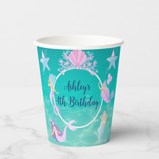 Meerjungfrau unter dem Meeresfarben Kinder Party Pappbecher (Vorderseite)