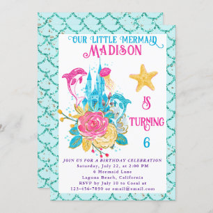 Meerjungfrau unter dem türkisblauen Glitzer Geburt Einladung