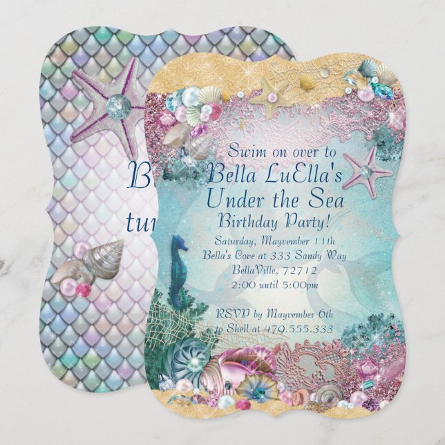Meerjungfrau unter den Party Einladungen (Vorne/Hinten)
