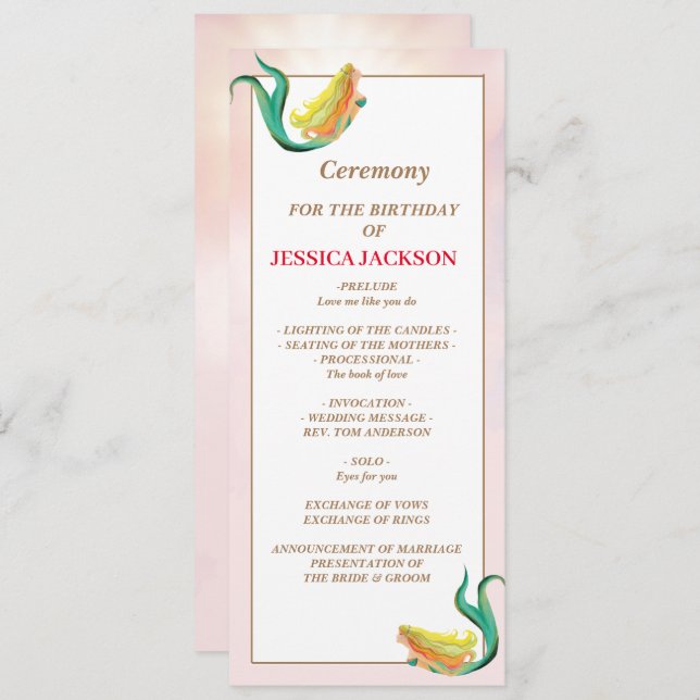 Meerjungfrau unter der Geburtstagspartei Programm (Vorne/Hinten)