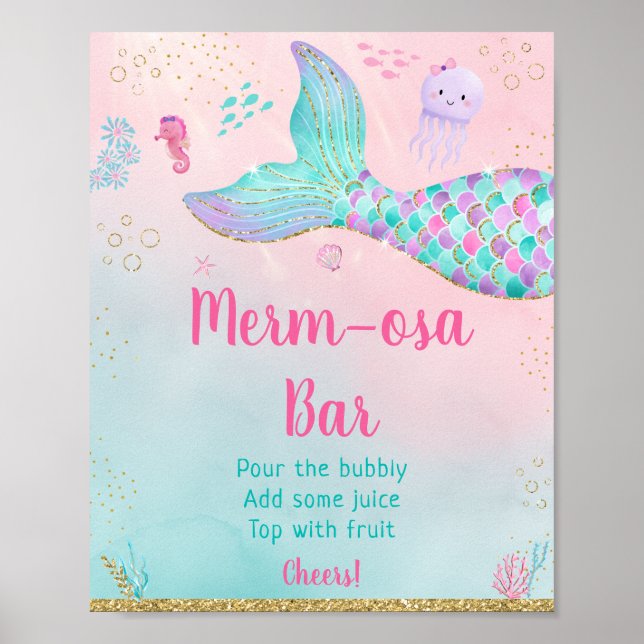Meerjungfrau unter der Sea Gold Babydusche Mimosa  Poster (Vorne)