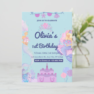 Meerjungfrau unter Meer 1. Geburtstag Einladung