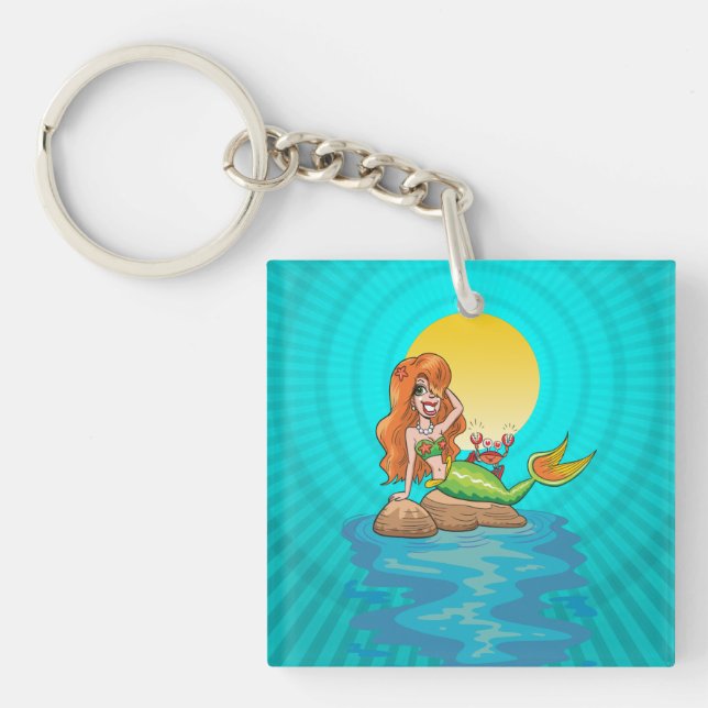 Meerjungfrau unter Vollmond Schlüsselanhänger (Vorderseite)