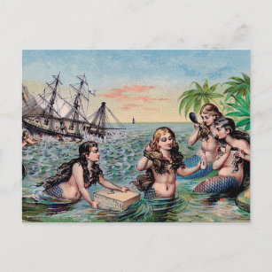 Meerjungfrau Vintag antiker Zauber Postkarte