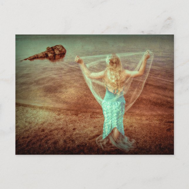 Meerjungfrau Vintag Aquamarin braun Postkarte (Vorderseite)