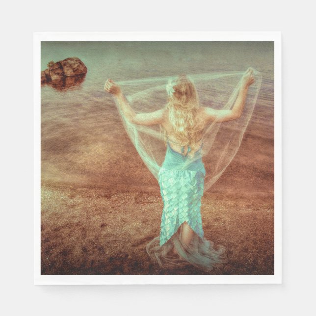 Meerjungfrau Vintag Aquamarin braun Serviette (Vorderseite)