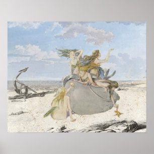 Meerjungfrau Vintag Beach Starfish Anchor Poster