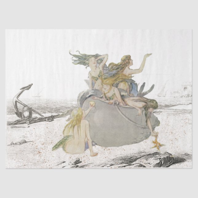 Meerjungfrau Vintag Decoupage Strand Starfish Ti Seidenpapier (Vorderseite)