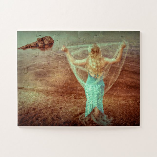 Meerjungfrau Vintage Aquamarine braune Kunst Puzzle (Horizontal)