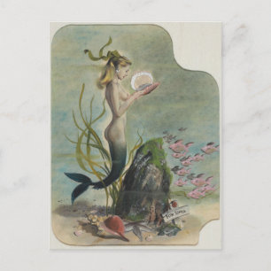 Meerjungfrau Vintage Kunst Postkarte