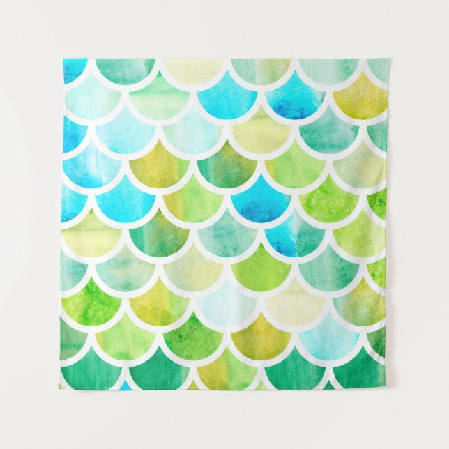 Meerjungfrau-Waage. Aquarellfischwaage Helle Summe Wandteppich (Vorderseite)