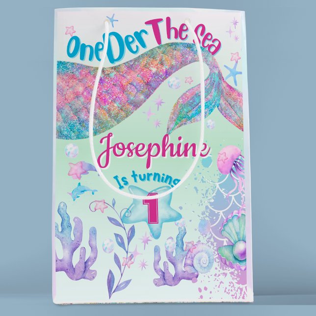 Meerjungfrau Wasserfarbe erster Geburtstag Mittlere Geschenktüte (Von Creator hochgeladen)