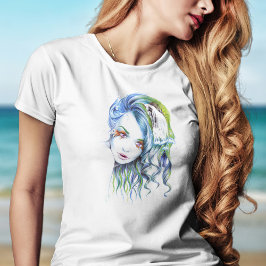 Meerjungfrau Wasserfrau Surreal Fantasy Portrait T-Shirt