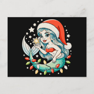 Meerjungfrau Weihnachtslichter Santa Hut Girly Wei Feiertagspostkarte