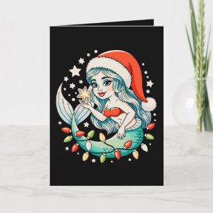 Meerjungfrau Weihnachtslichter Santa Hut Girly Wei Karte