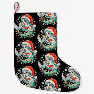 Meerjungfrau Weihnachtslichter Santa Hut Girly Wei Kleiner Weihnachtsstrumpf