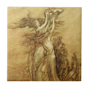 Meerjungfrauen, die für Perlen-Fliese fischen Fliese