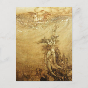 Meerjungfrauen, die Perlen auf der Postkarte fange