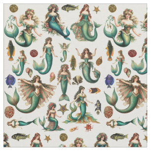 Meerjungfrauen Fisch und Meereswelt Kunst im nauti Stoff