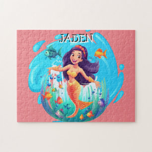 Meerjungfrauen, Fische, die im Wasser personalisie Puzzle