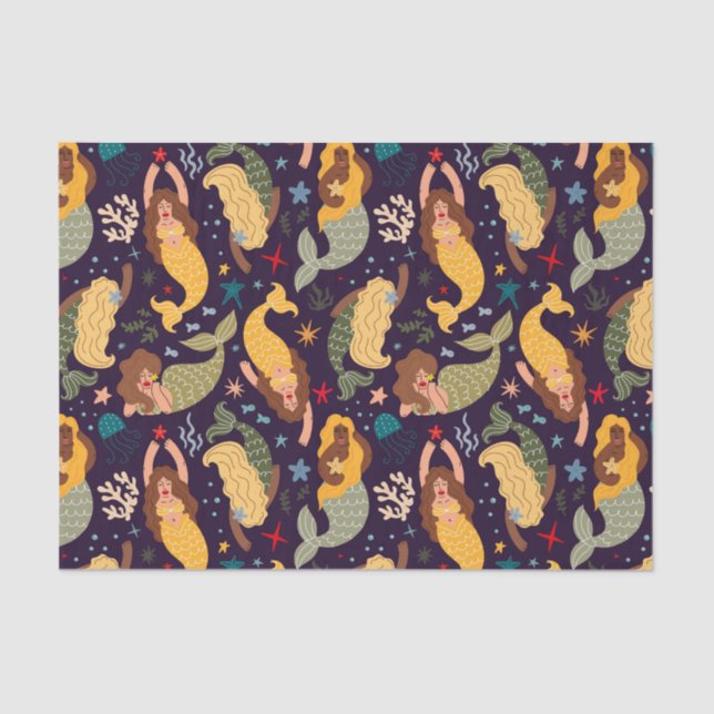 Meerjungfrauen, Fische und Korallenfantasien Seidenpapier (Vorderseite)