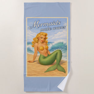 Meerjungfrauen Machen Wellen Retro Pin-Up Kunst Kü Strandtuch