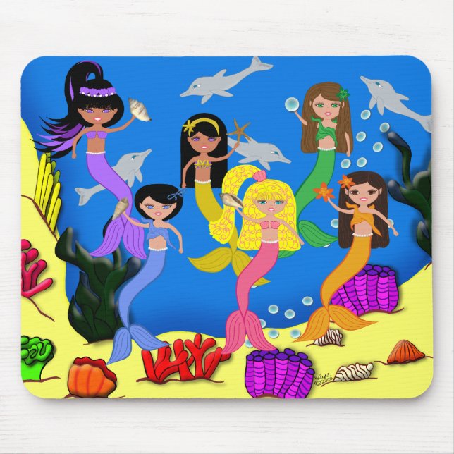 Meerjungfrauen mit Delphinen Mousepad (Vorne)