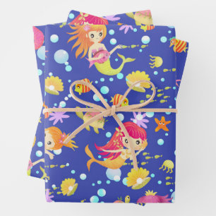 Meerjungfrauen Navy Blau Geschenkpapier Set