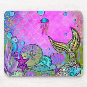 Meerjungfrauen und Muscheln unter dem Meeresrosa Mousepad