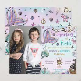 Meerjungfrauen und Piraten Joint Birthday Ocean Fo Einladung