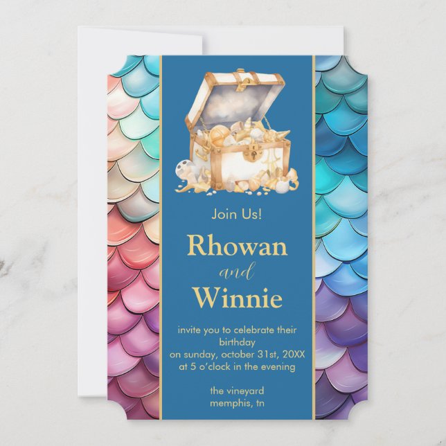 Meerjungfrauen und Piraten zum Geburtstag Einladung (Vorderseite)
