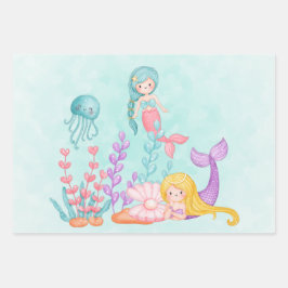 Meerjungfrauen und Quallen Unterwasserfarbe Geschenkpapier Set