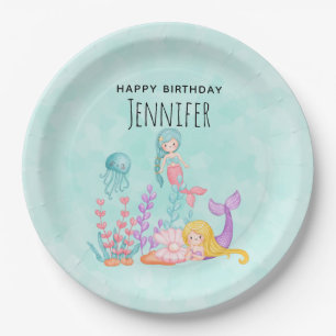 Meerjungfrauen und Quallen Unterwasserfarbe Pappteller