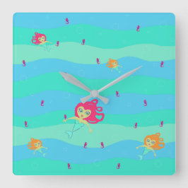 Meerjungfrauen und Seepferde-Quadrat Quadratische Wanduhr